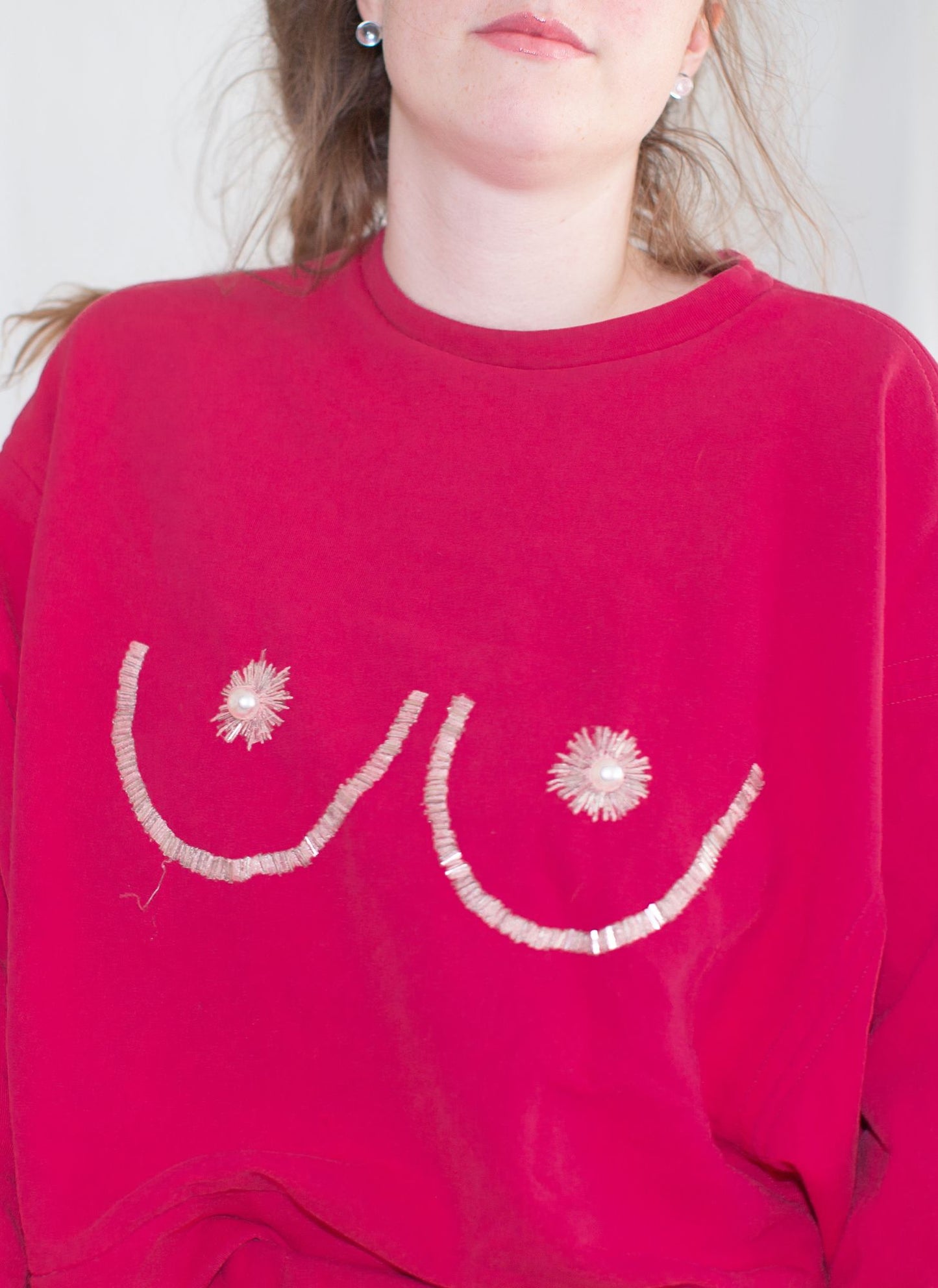 Embroidered Boob Sweatshirt w. beads