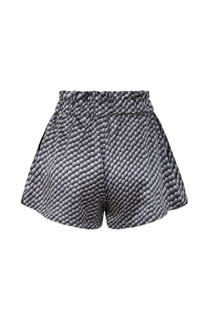 Printed shorts in 100% silk with "Black Reptile" pattern