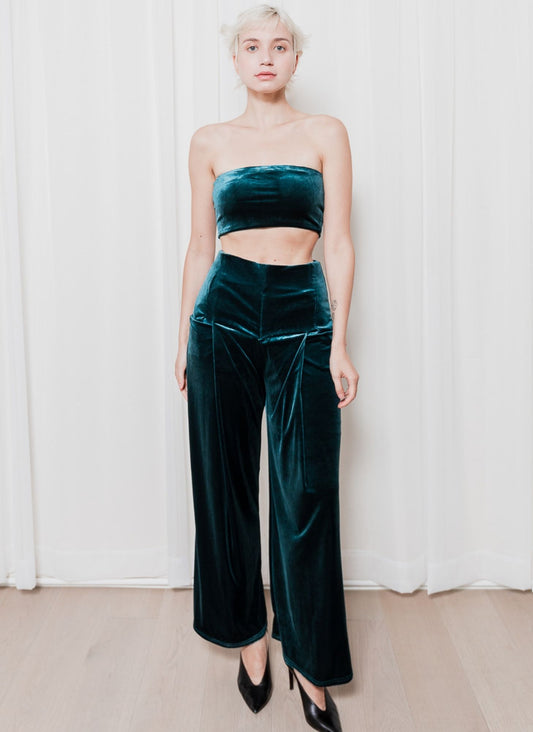 Tube top with origami soft velvet pants